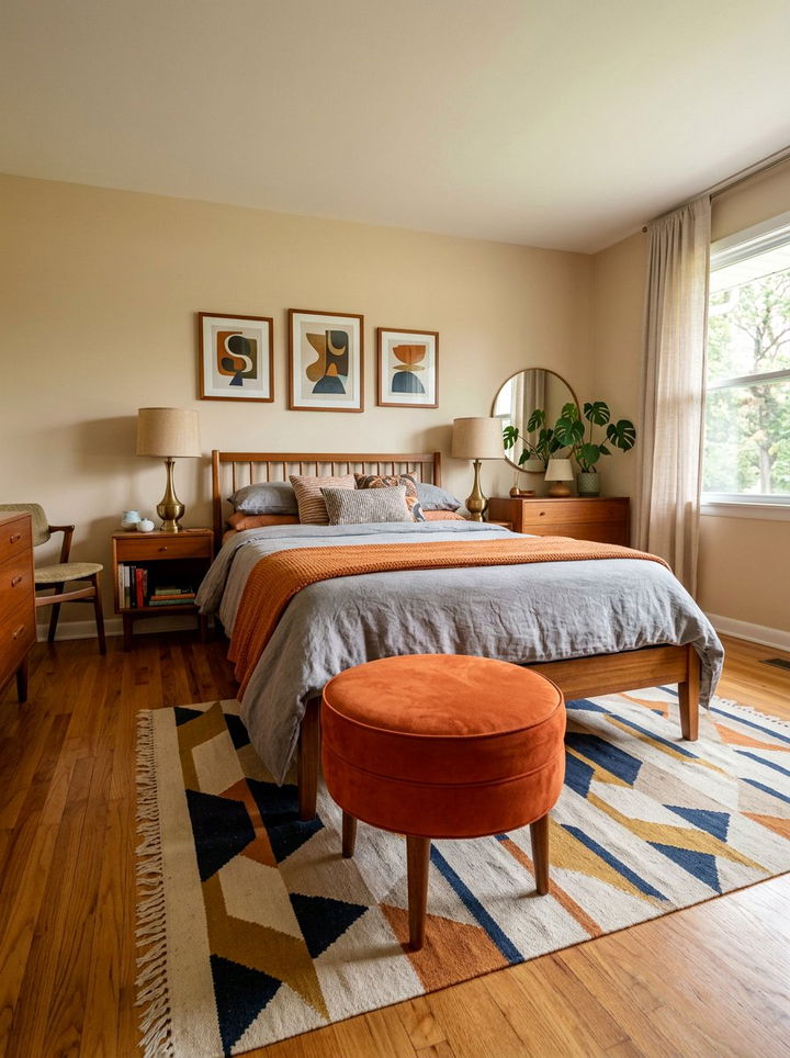 Burnt Orange Suede Stool - 30 suede bedroom ideas