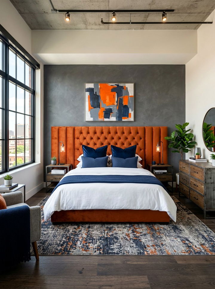 Burnt Orange Symmetrical Velvet Headboard - 30 bedroom velvet headboards
