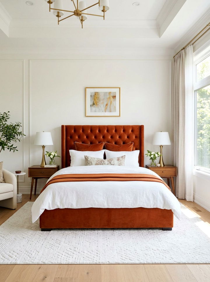 Burnt Orange Velvet Bed - 30 rust bedroom ideas