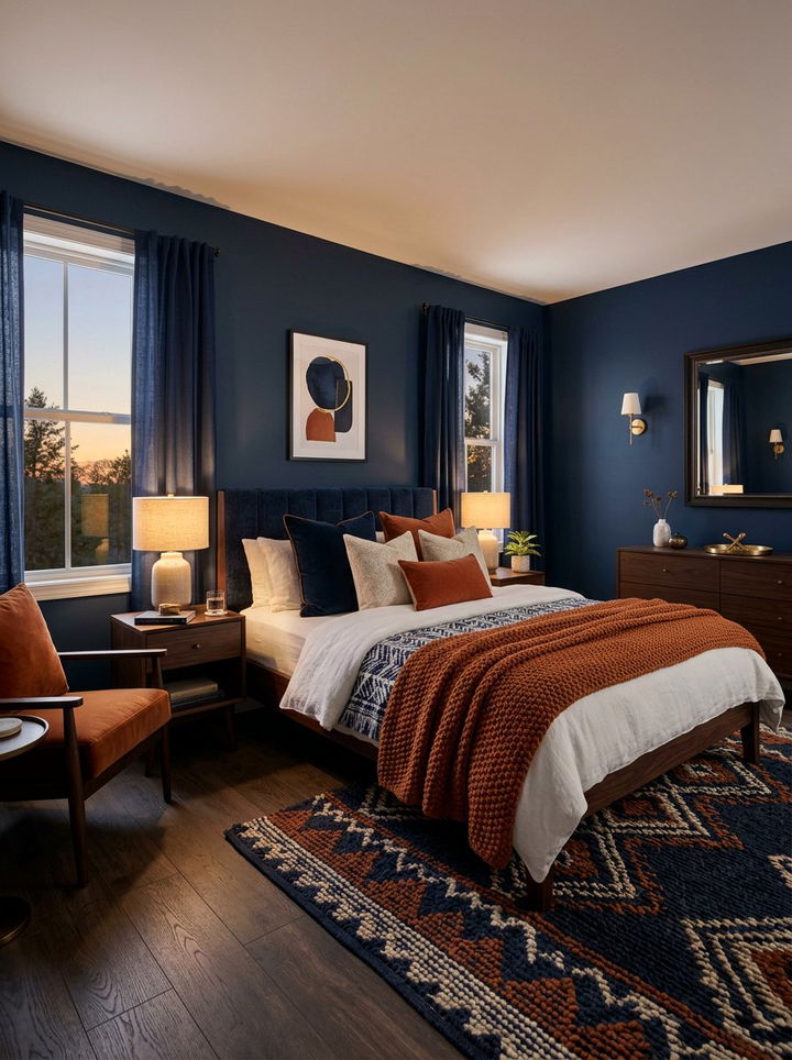 Burnt Orange and Navy Bedroom - 30 bedroom color schemes