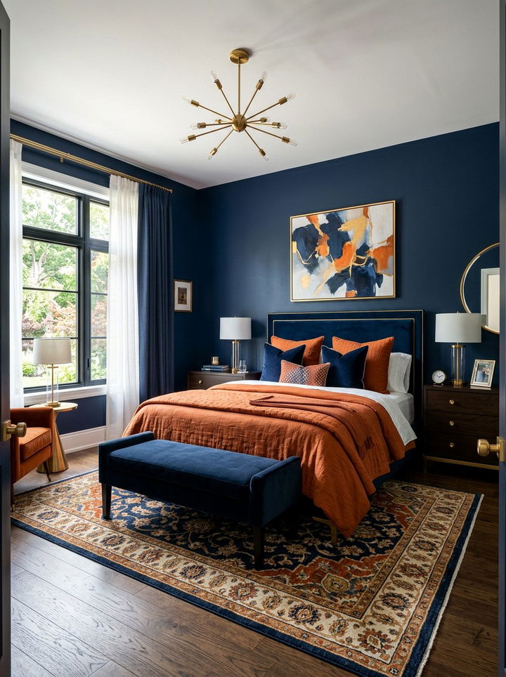 Burnt orange and navy blue bedroom - 30 burnt orange bedroom ideas