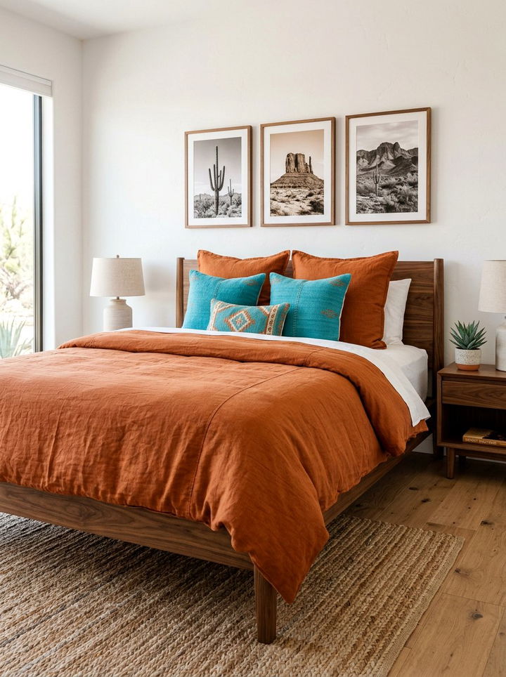 Burnt orange linen duvet - 30 bedroom linen bedding ideas