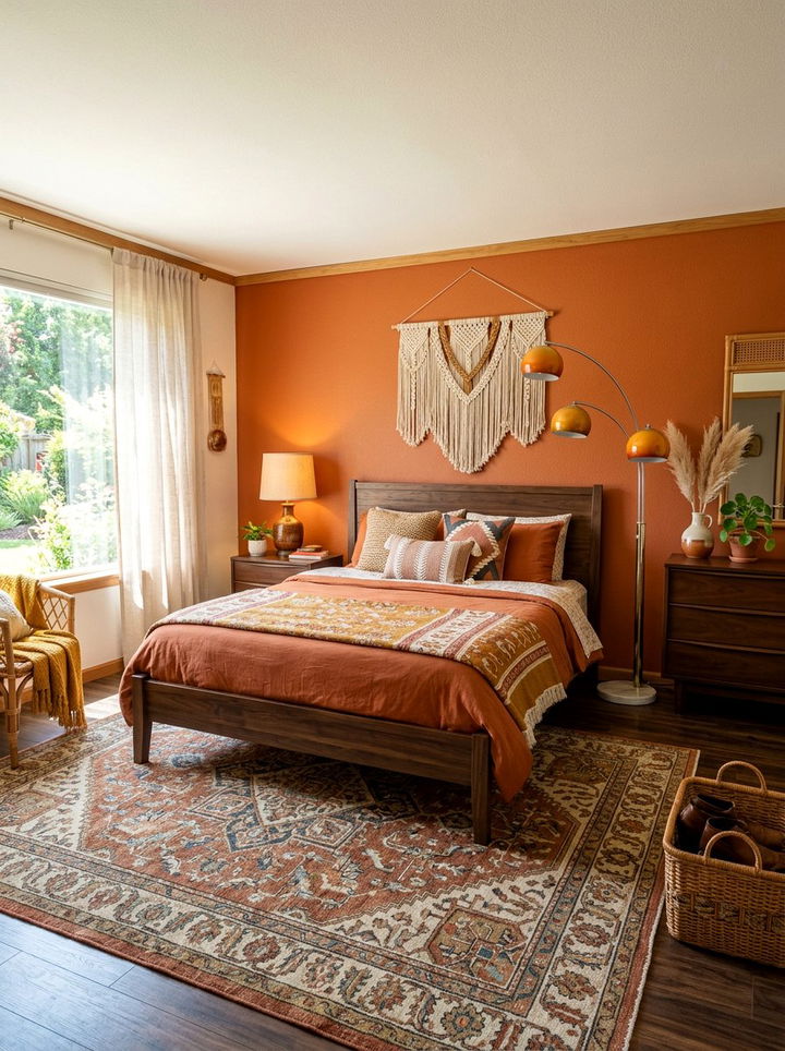 Burnt orange retro bedroom - 30 vintage bedroom color ideas