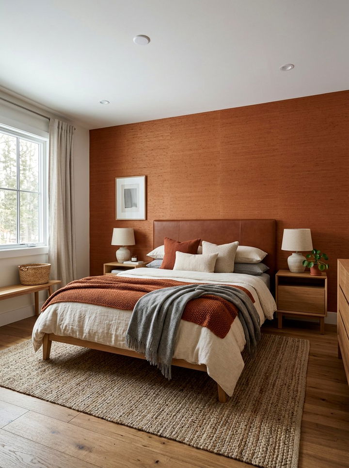 Burnt orange textured wallpaper bedroom - 30 burnt orange bedroom ideas