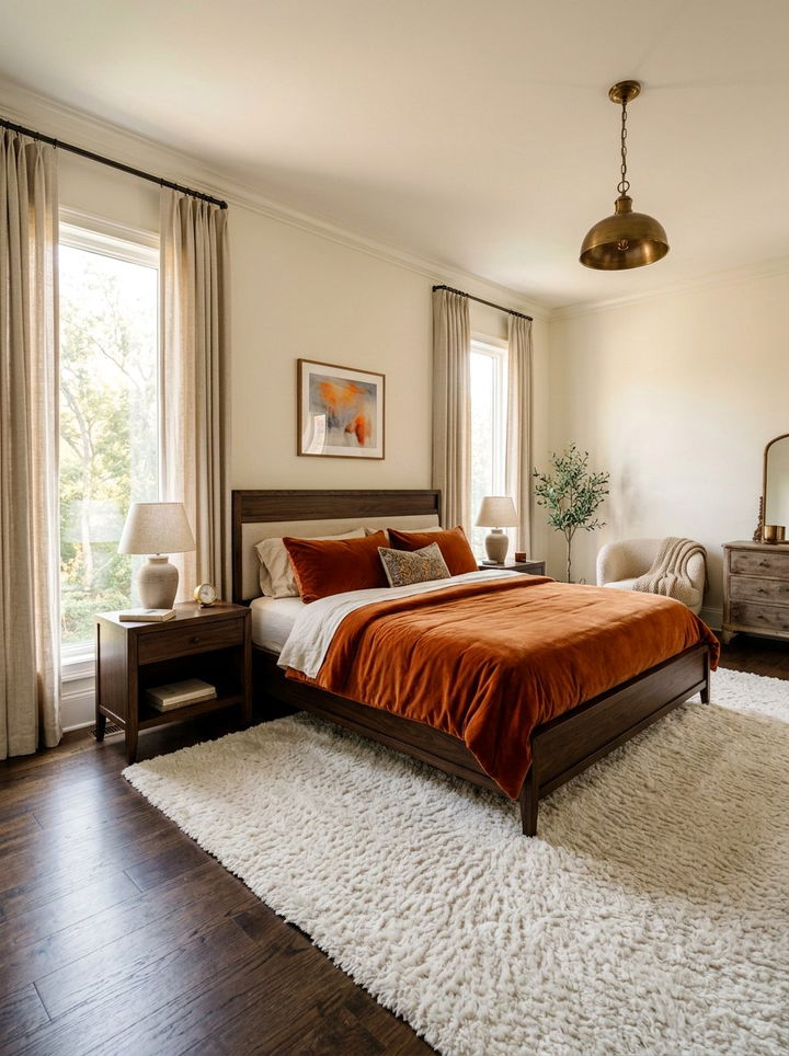 Burnt orange velvet bedding - 30 burnt orange bedroom ideas