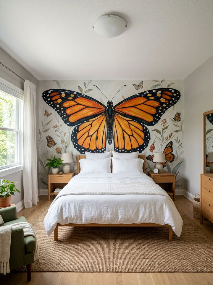 Butterfly mural accent wall bedroom - 30 butterfly bedroom ideas
