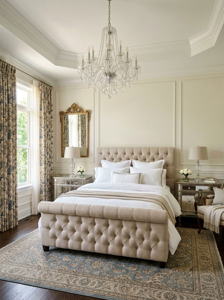 Button Tufted Fabric Panel Bed - 30 bedroom panel beds