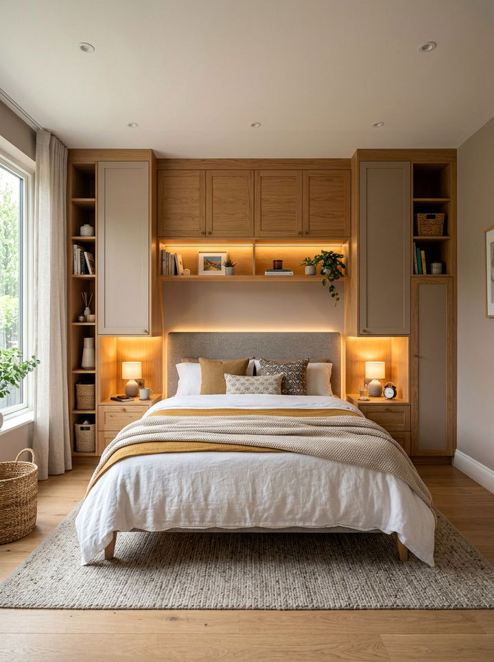 Cabinets around bed headboard - 30 bedroom built-in cabinets