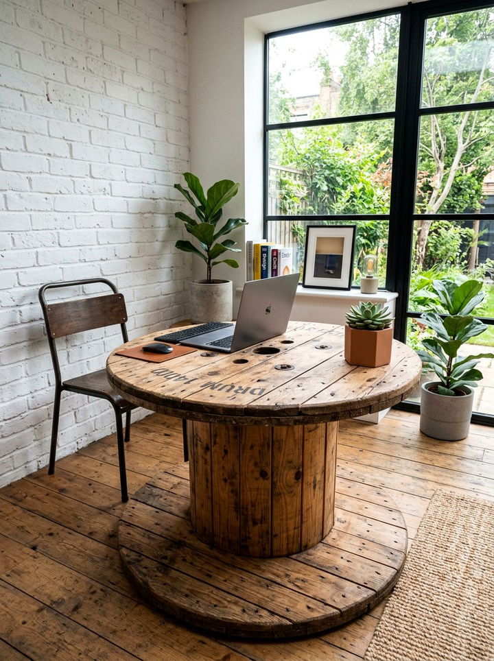Cable drum table - 30 upcycled bedroom ideas