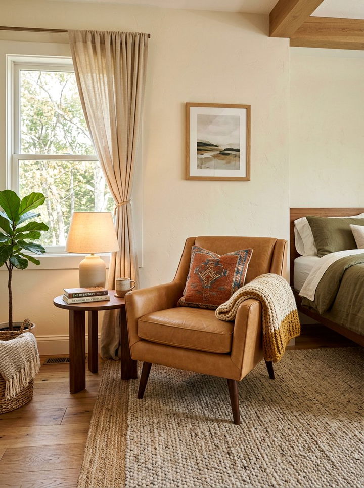 Camel Leather Chair - 30 warm toned bedroom ideas