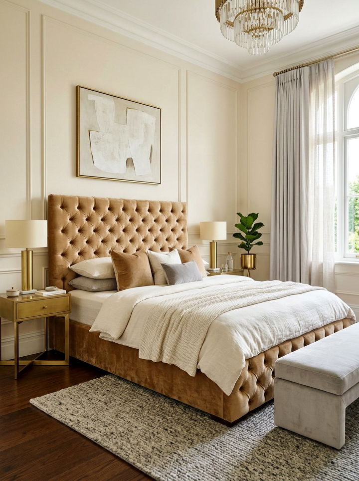 Camel Velvet Bed - 30 camel bedroom ideas