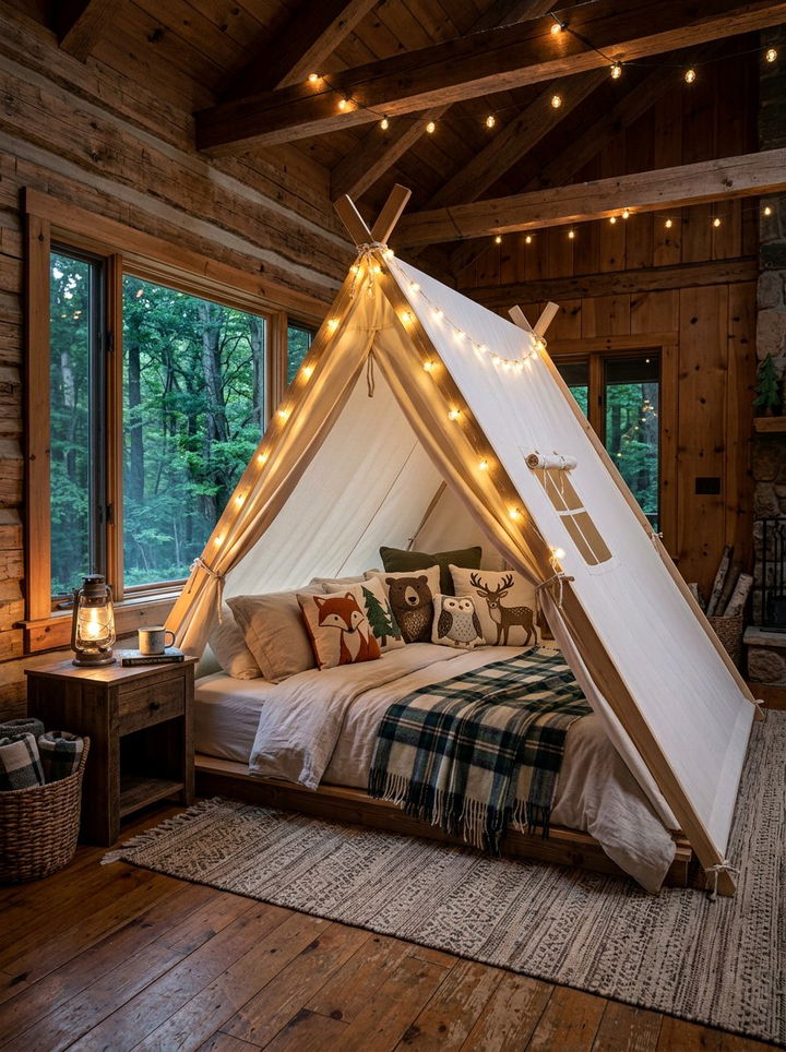 Camping tent bed - 30 explorer bedroom ideas