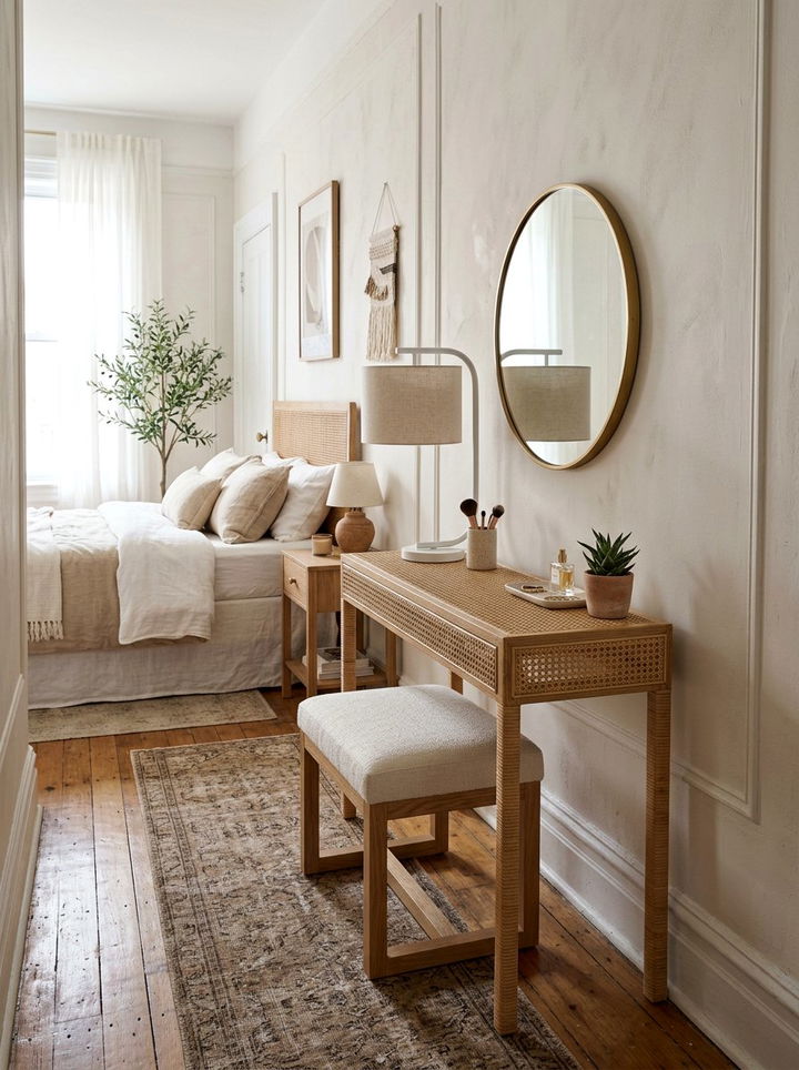 Cane Console Table - 30 rattan bedroom ideas