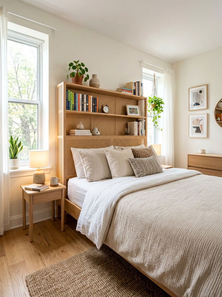Cane Headboard Storage - 30 woven bedroom ideas