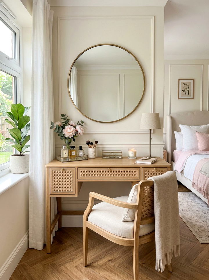 Cane Vanity Desk - 30 rattan bedroom ideas