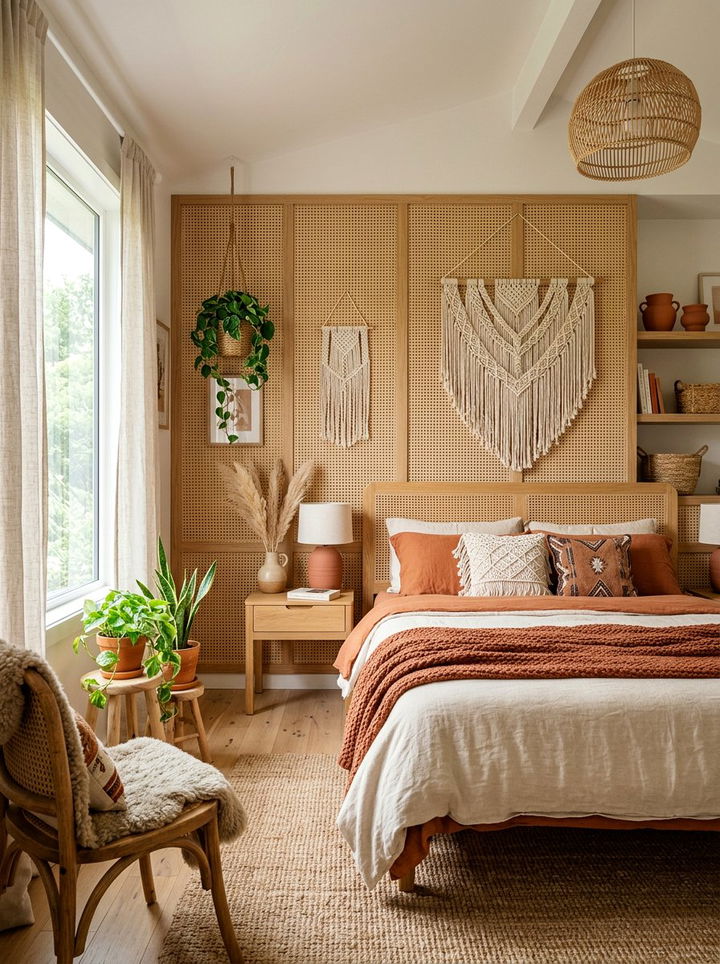 Cane Webbing Wall - 30 bedroom wall texture ideas