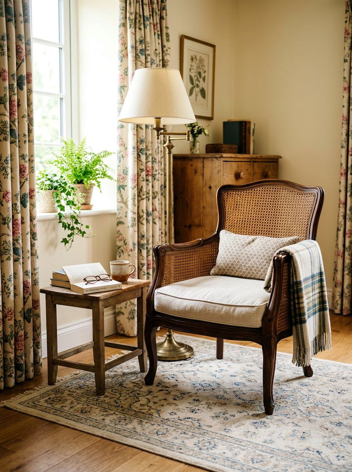 Cane back chair - 30 grandmillennial bedroom ideas