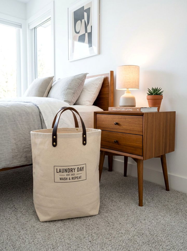 Canvas laundry bag - 30 bedroom dirty clothes storage ideas