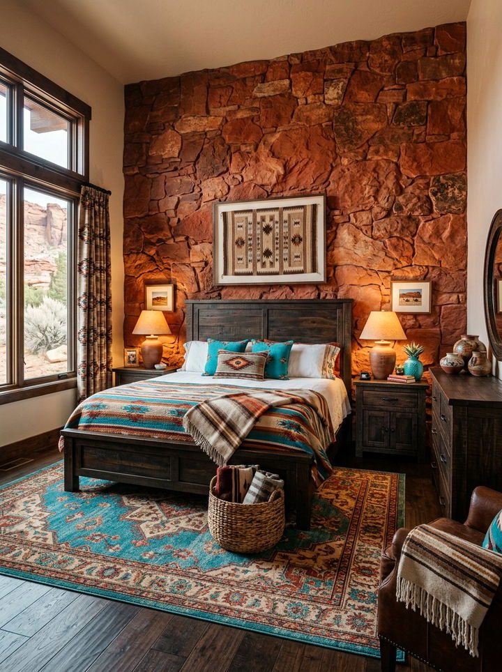 Canyon Red Stone - 30 bedroom stone wall ideas