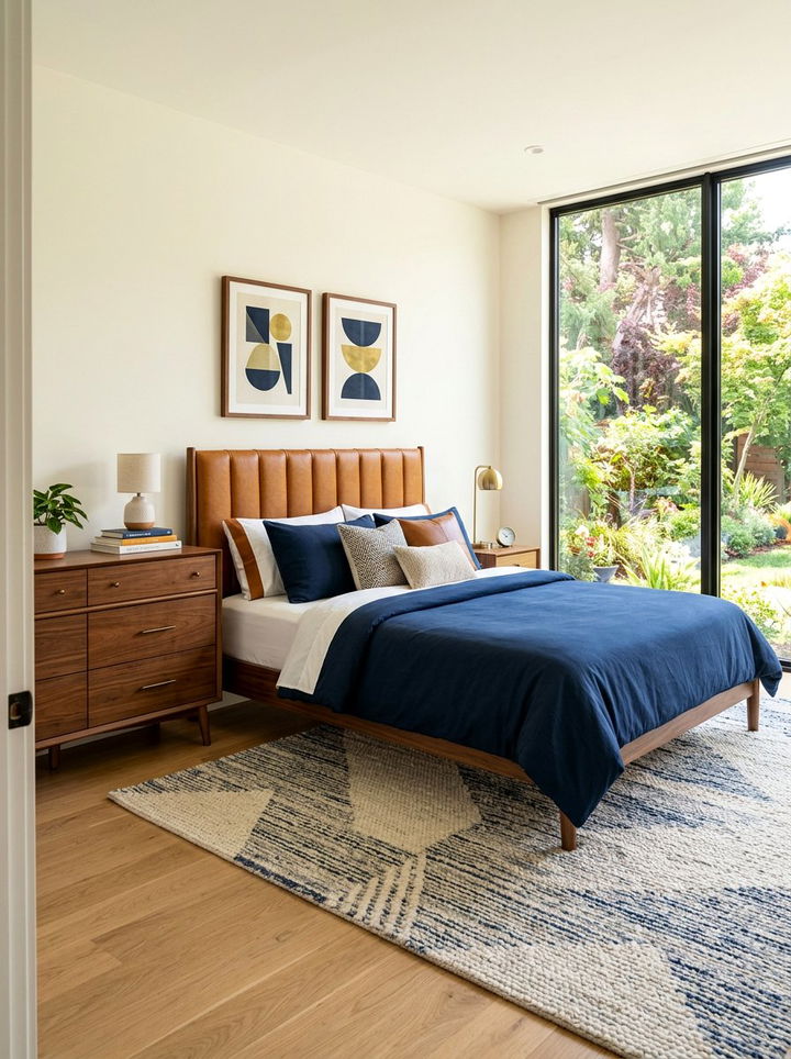 Caramel Leather Headboard - 30 amber bedroom ideas