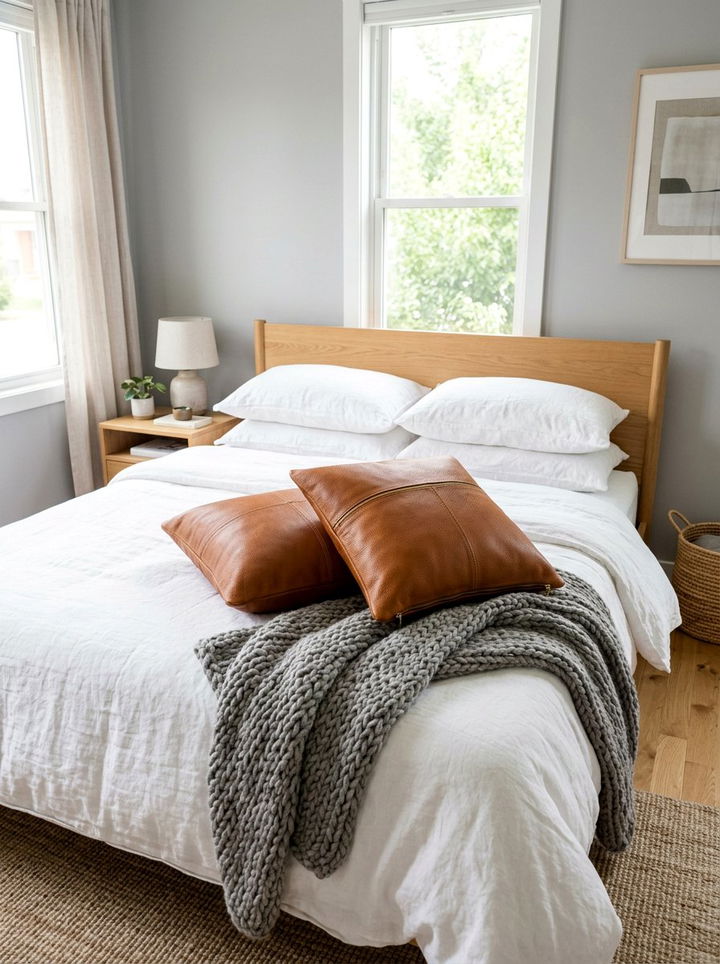 Caramel Leather Throw Pillows - 30 leather bedroom ideas