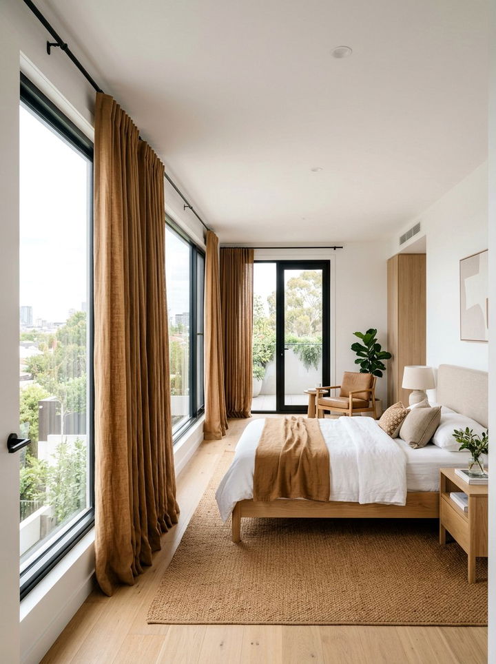 Caramel linen curtains - 30 caramel bedroom ideas