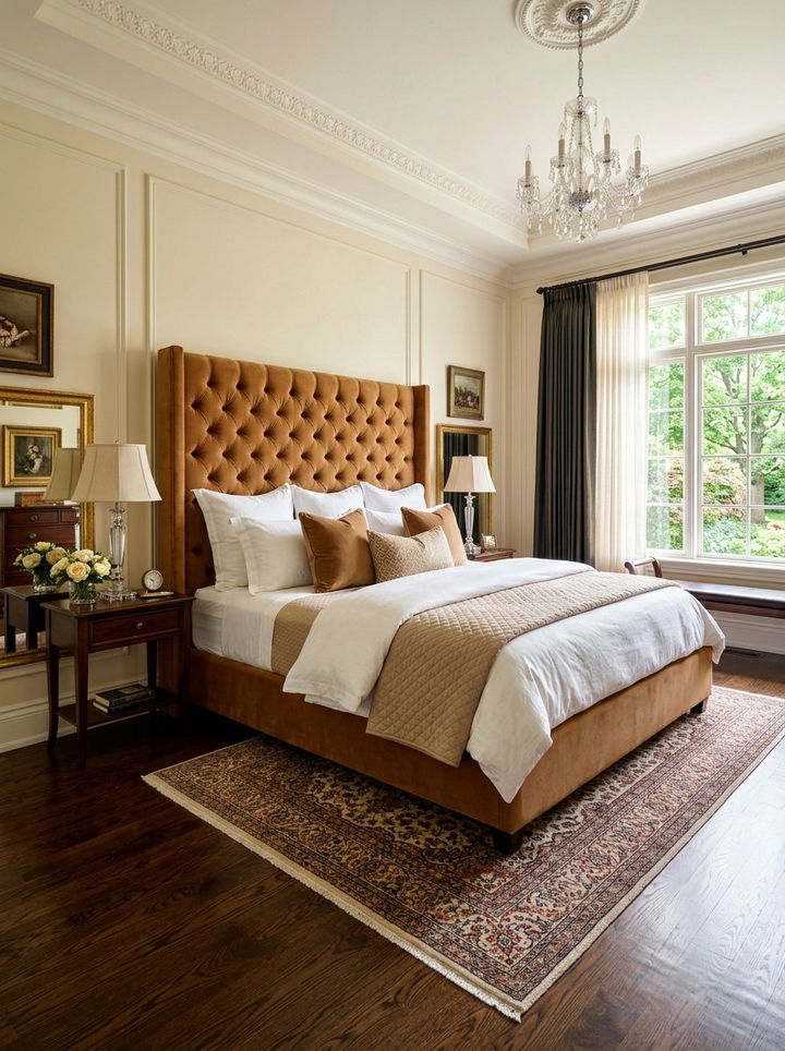 Caramel upholstered bed - 30 caramel bedroom ideas