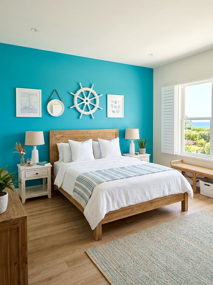Caribbean Blue Accent Wall - 30 pirate bedroom ideas