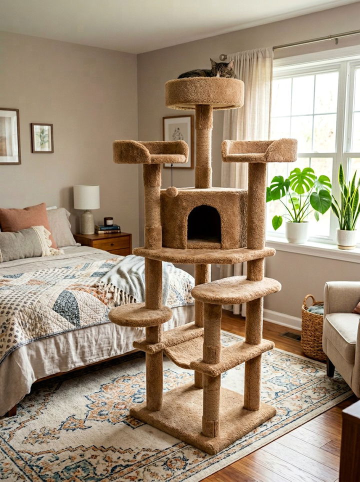 Carpeted Cat Tree - 30 cat tree bedroom ideas