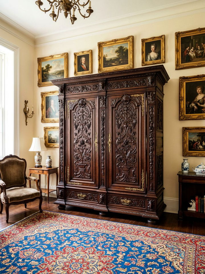 Carved Antique Wood Armoire - 30 bedroom armoires