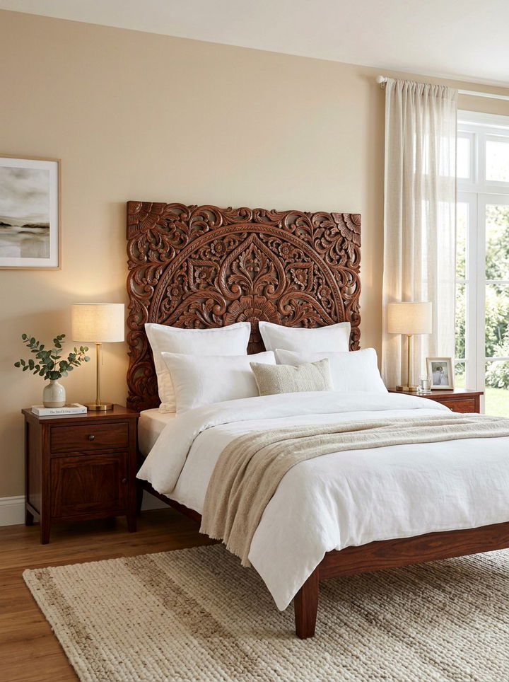 Carved Mahogany Headboard - 30 bedroom mahogany furniture ideas