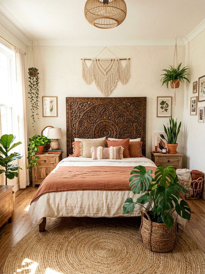 Carved Teak Headboard - 30 bedroom teak furniture ideas