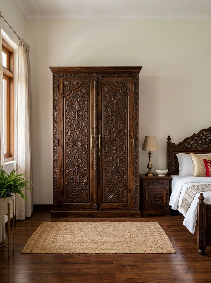 Carved Wooden Wardrobe - 30 Indian bedroom ideas