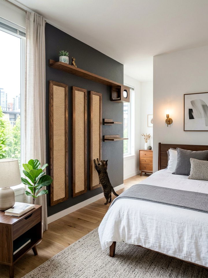 Cat Scratching Post Wall - 30 cat bedroom ideas