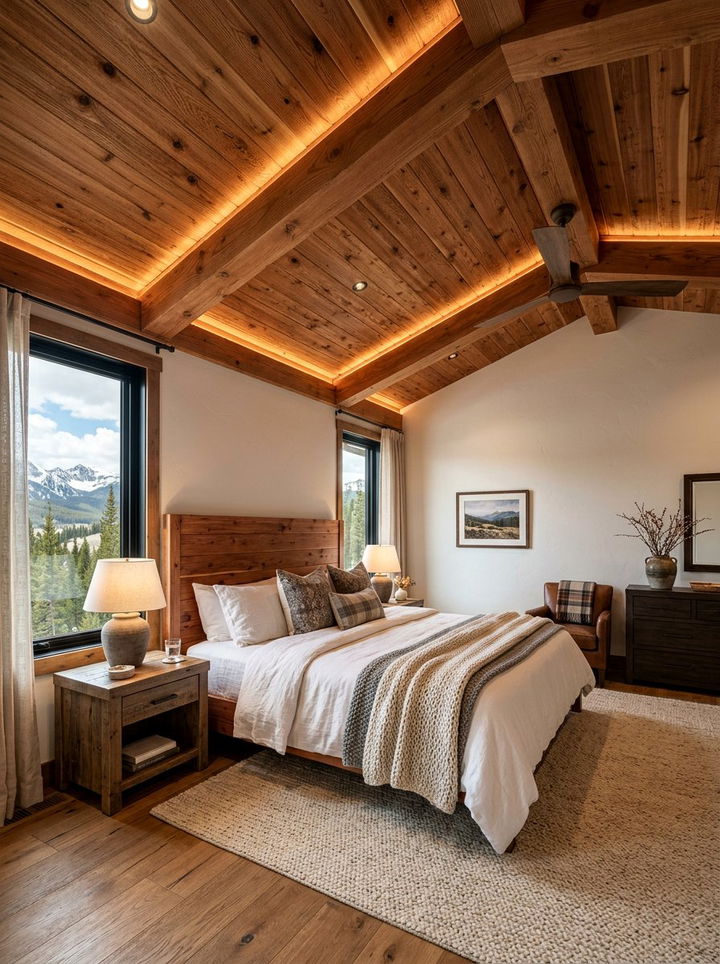 Cedar Plank Ceiling - 30 woodland bedroom ideas