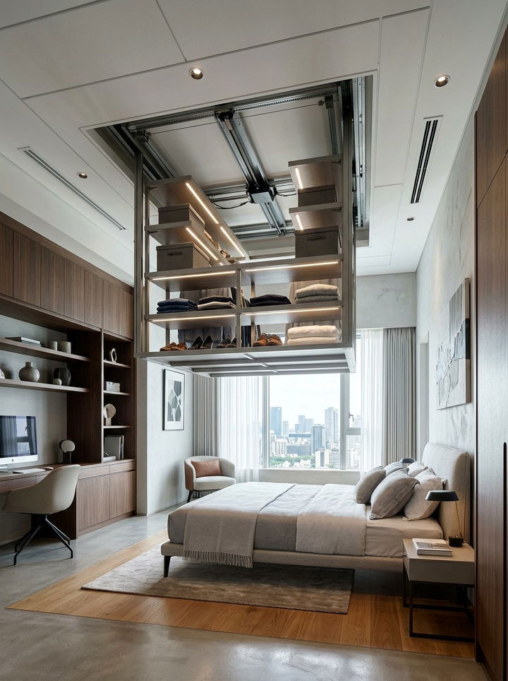 Ceiling Drop Down Storage - 30 bedroom concealed storage ideas