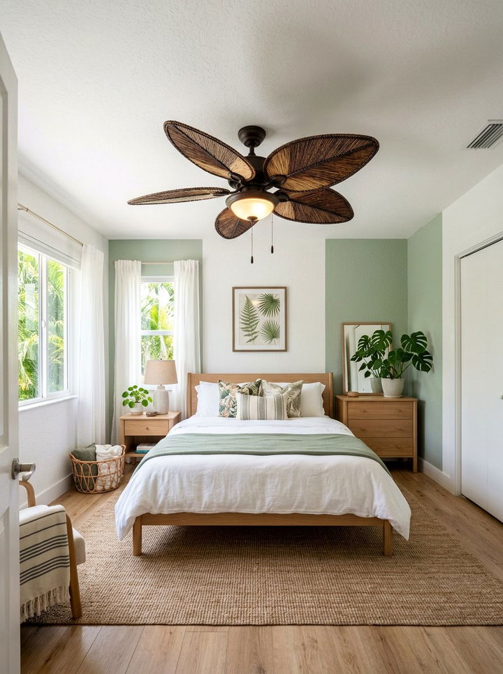 Ceiling Fan With Palm Blades - 30 tropical bedroom ideas