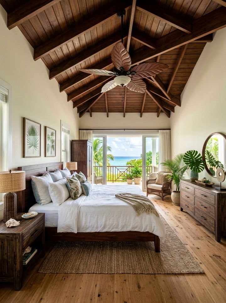 Ceiling Fan with Leaf Blades - 30 Caribbean bedroom ideas