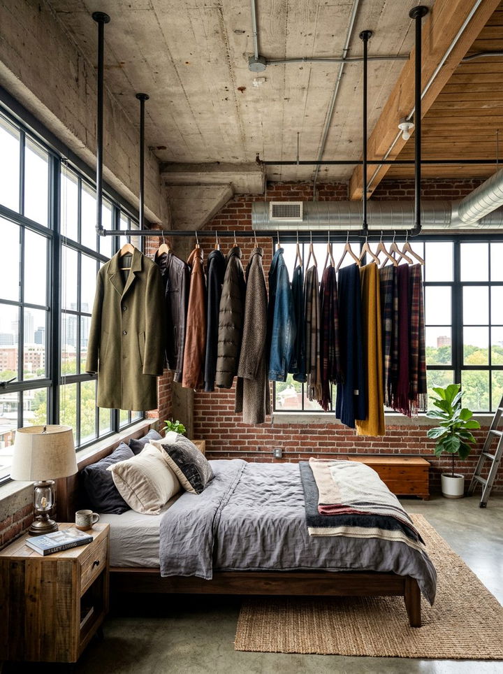 Ceiling Hanging Rod - 30 bedroom space saving ideas