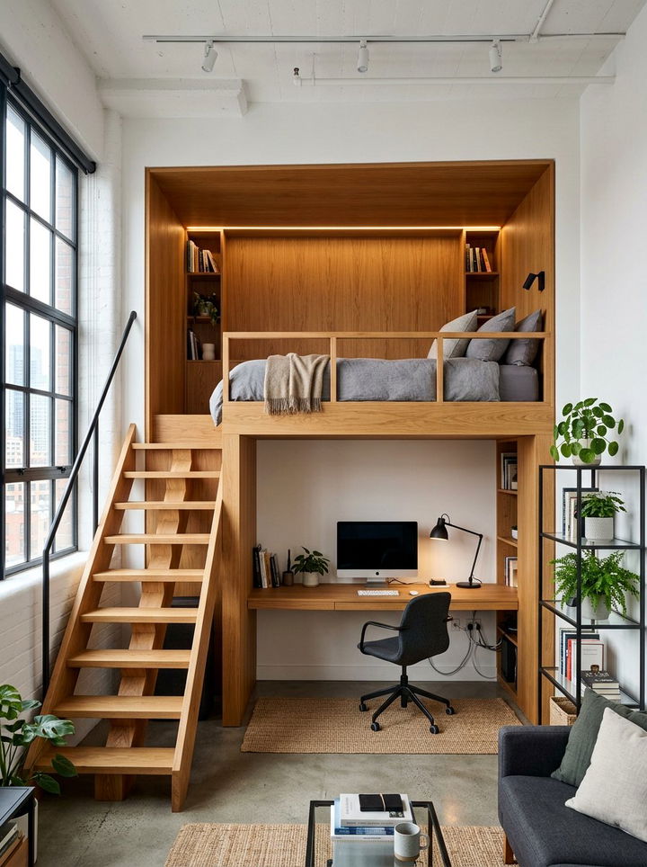 Ceiling Height Loft Bed - 30 bedroom niche ideas
