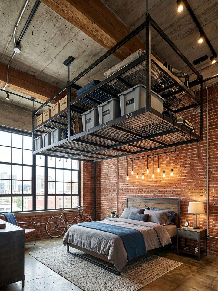 Ceiling Mounted Rack - 30 bedroom vertical storage ideas