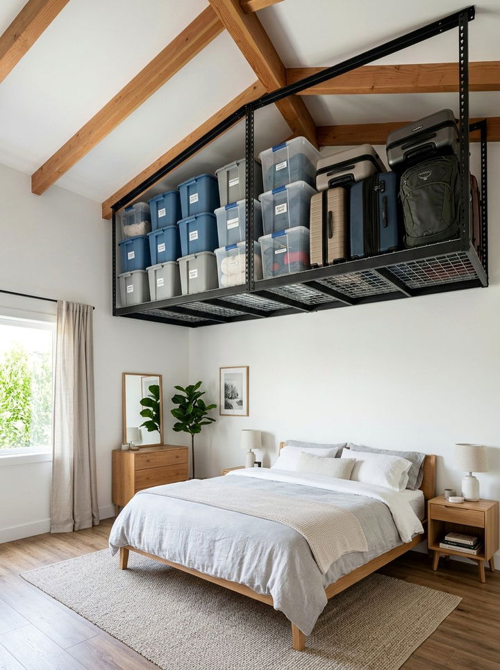 Ceiling Mounted Storage Rack - 30 bedroom hanging organizers