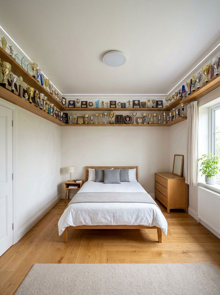 Ceiling Perimeter Shelf - 30 bedroom award display ideas
