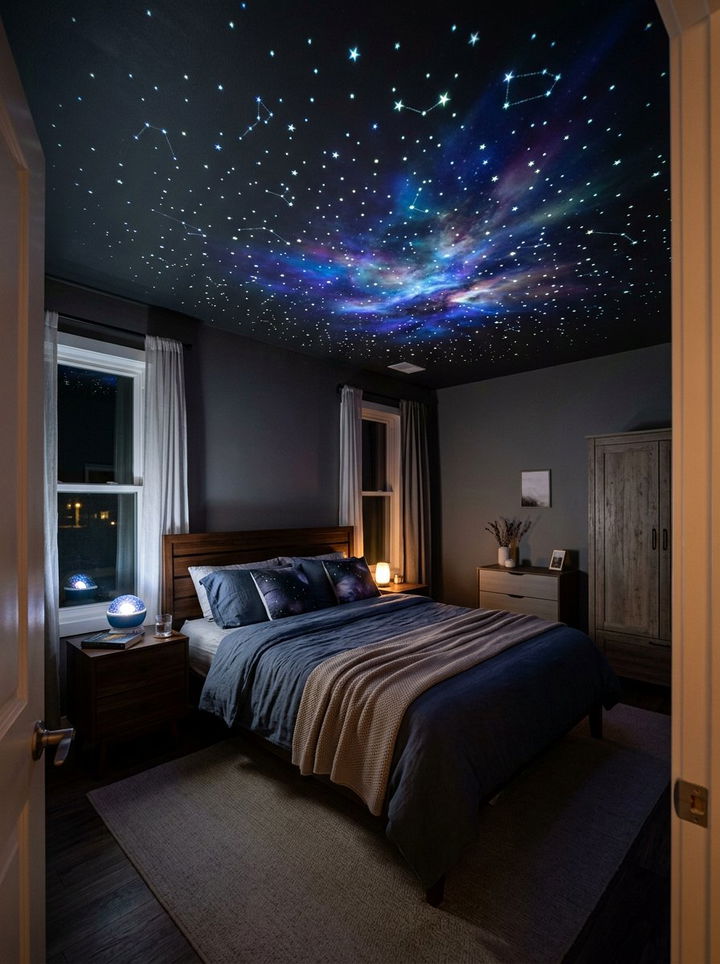 Ceiling Star Projector - 30 bedroom ambient lighting ideas