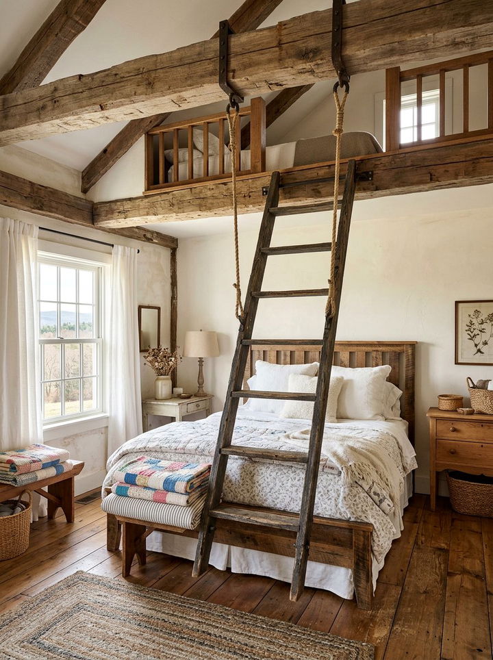 Ceiling Suspended Ladder - 30 bedroom hanging storage ideas