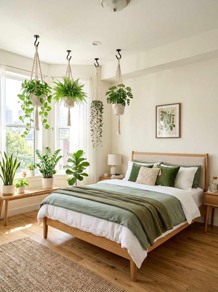 Ceiling hooks for plants - 30 removable bedroom ideas