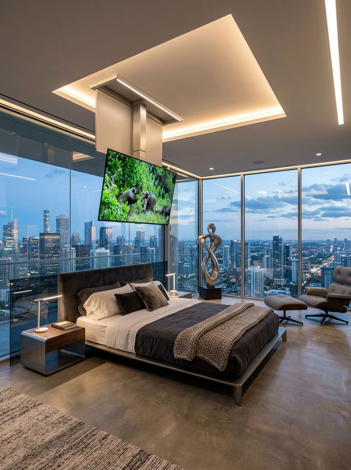 Ceiling mounted flip down tv - 30 bedroom tv ideas