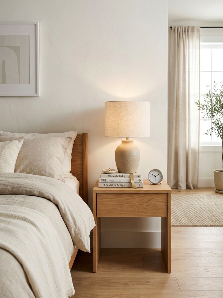 Ceramic Bedside Lamp - 30 warm minimalist bedroom ideas