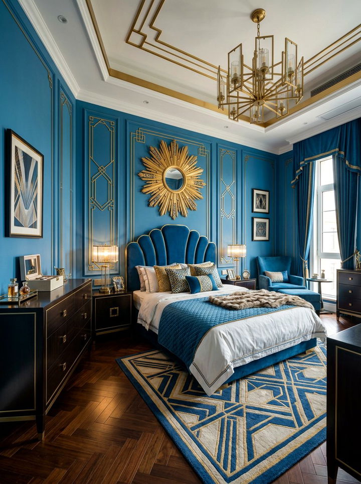 Cerulean Blue Art Deco Bedroom - 30 modern blue bedroom ideas