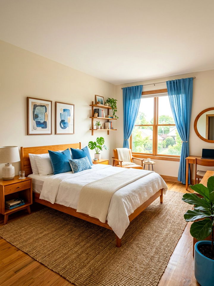 Cerulean and amber wood bedroom - 30 blue and brown bedroom color combo